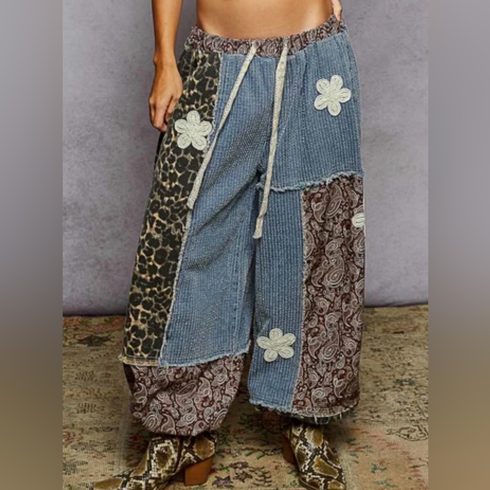 Pol Patchwork Denim And Leopard Print Joggers - image 4